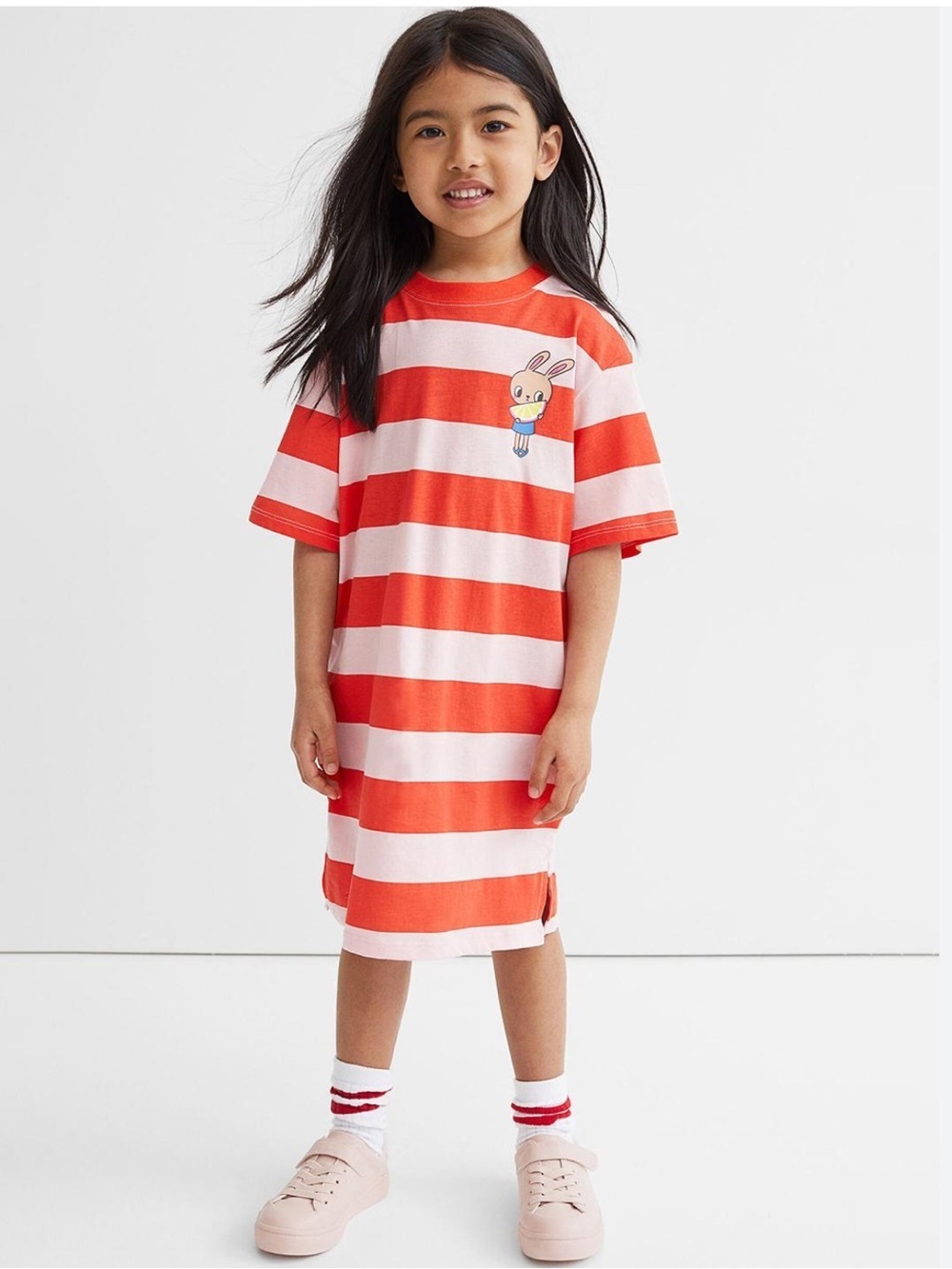 H&M Girl’s Novelty Rabbit Print Striped T-Shirt Dress